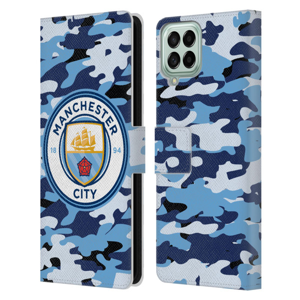 Manchester City Man City FC Badge Camou Blue Moon Leather Book Wallet Case Cover For Samsung Galaxy M53 (2022)