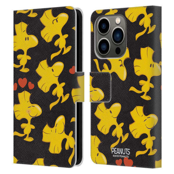 Peanuts Character Patterns Woodstock Leather Book Wallet Case Cover For Apple iPhone 14 Pro