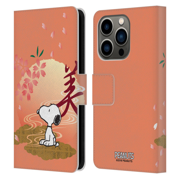 Peanuts Oriental Snoopy Sakura Leather Book Wallet Case Cover For Apple iPhone 14 Pro