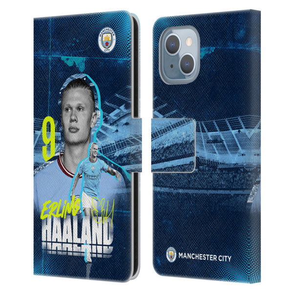 Manchester City Man City FC 2022/23 First Team Erling Haaland Leather Book Wallet Case Cover For Apple iPhone 14