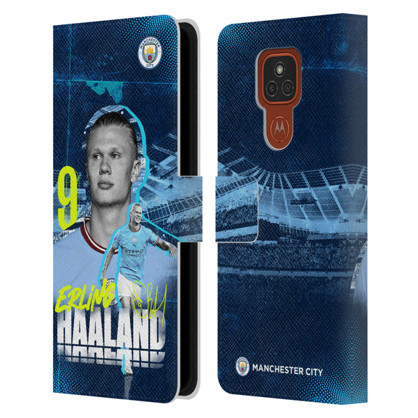 Manchester City Man City FC 2022/23 First Team Erling Haaland Leather Book Wallet Case Cover For Motorola Moto E7 Plus