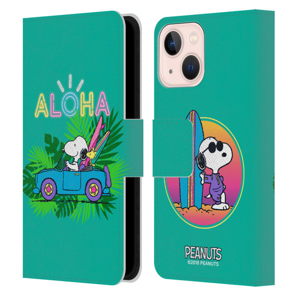 Peanuts Snoopy Aloha Disco Tropical Surf Leather Book Wallet Case Cover For Apple iPhone 13 Mini