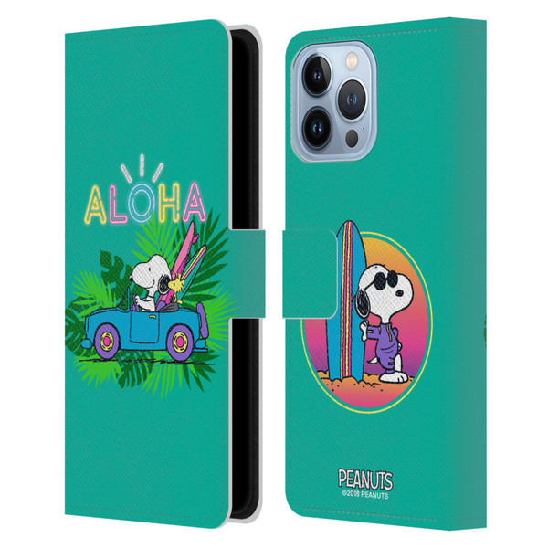 Peanuts Snoopy Aloha Disco Tropical Surf Leather Book Wallet Case Cover For Apple iPhone 13 Pro Max