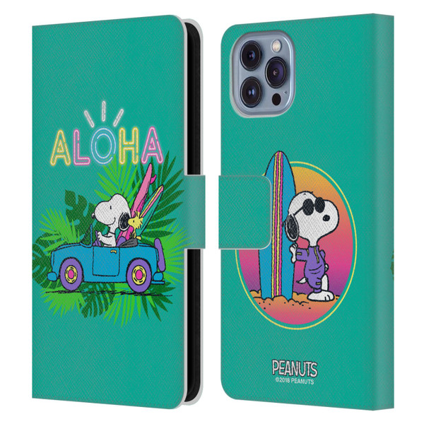 Peanuts Snoopy Aloha Disco Tropical Surf Leather Book Wallet Case Cover For Apple iPhone 14