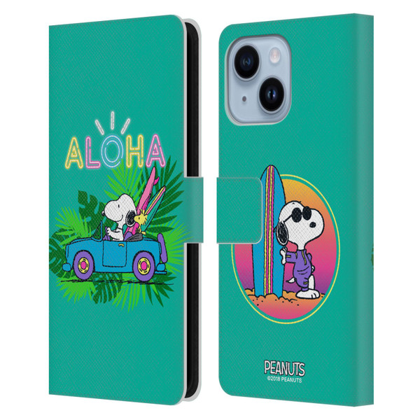 Peanuts Snoopy Aloha Disco Tropical Surf Leather Book Wallet Case Cover For Apple iPhone 14 Plus