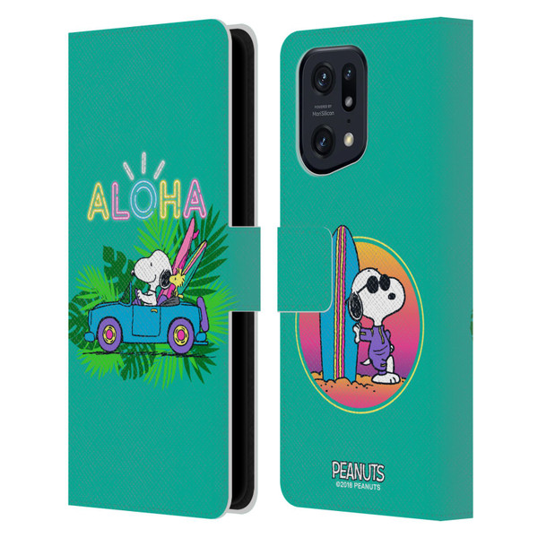 Peanuts Snoopy Aloha Disco Tropical Surf Leather Book Wallet Case Cover For OPPO Find X5 Pro