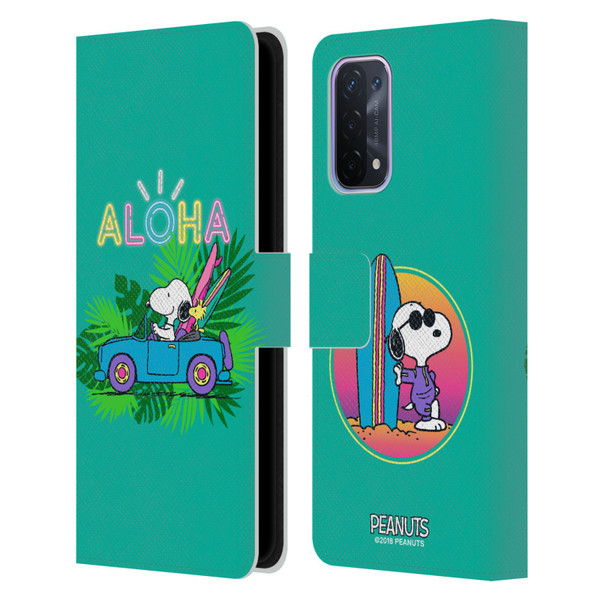 Peanuts Snoopy Aloha Disco Tropical Surf Leather Book Wallet Case Cover For OPPO A54 5G