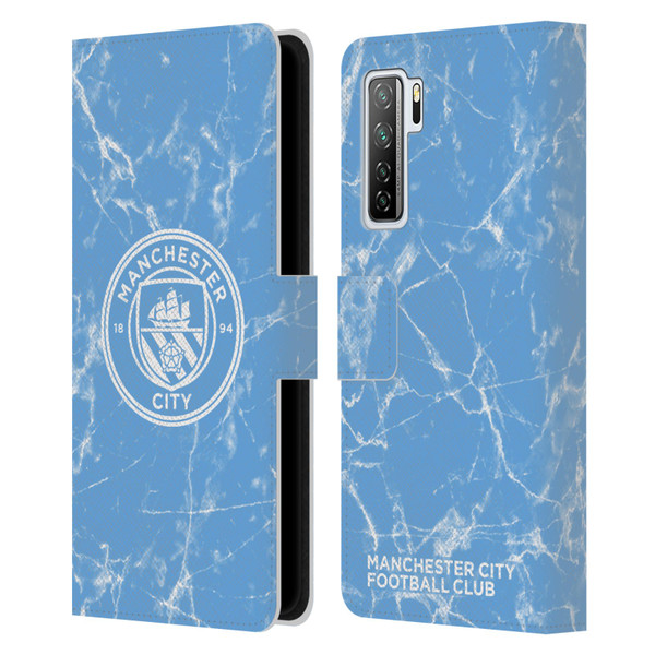 Manchester City Man City FC Marble Badge Blue White Mono Leather Book Wallet Case Cover For Huawei Nova 7 SE/P40 Lite 5G