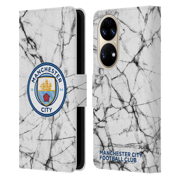 Manchester City Man City FC Marble Badge Full Colour Leather Book Wallet Case Cover For Huawei P50