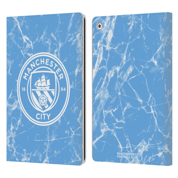 Manchester City Man City FC Marble Badge Blue White Mono Leather Book Wallet Case Cover For Apple iPad 10.2 2019/2020/2021