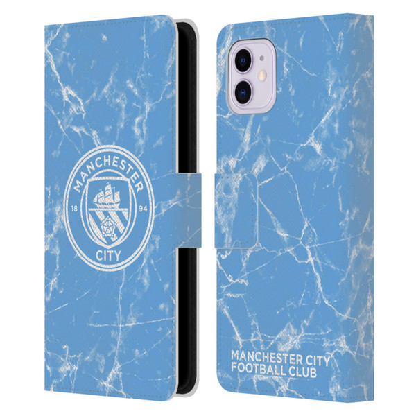 Manchester City Man City FC Marble Badge Blue White Mono Leather Book Wallet Case Cover For Apple iPhone 11