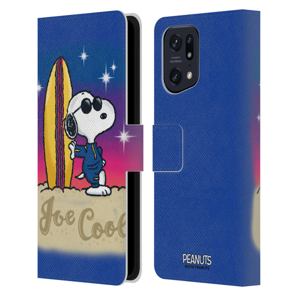 Peanuts Snoopy Boardwalk Airbrush Joe Cool Surf Leather Book Wallet Case Cover For OPPO Find X5