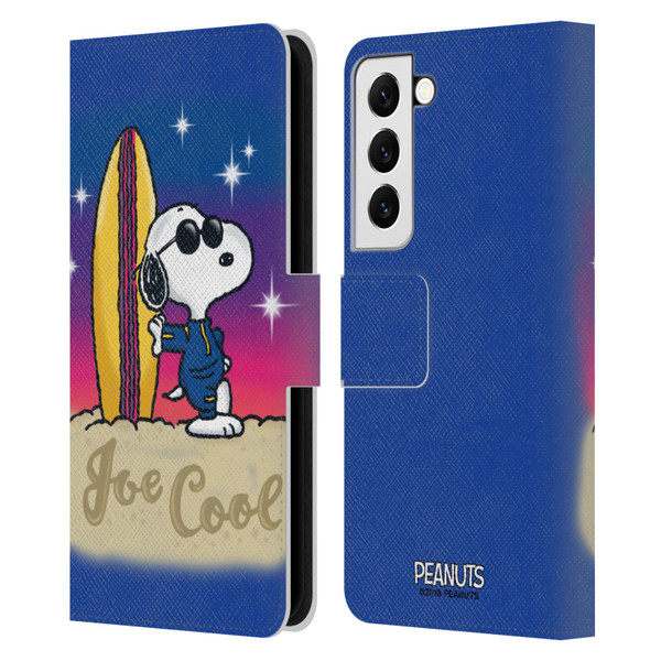 Peanuts Snoopy Boardwalk Airbrush Joe Cool Surf Leather Book Wallet Case Cover For Samsung Galaxy S22 5G