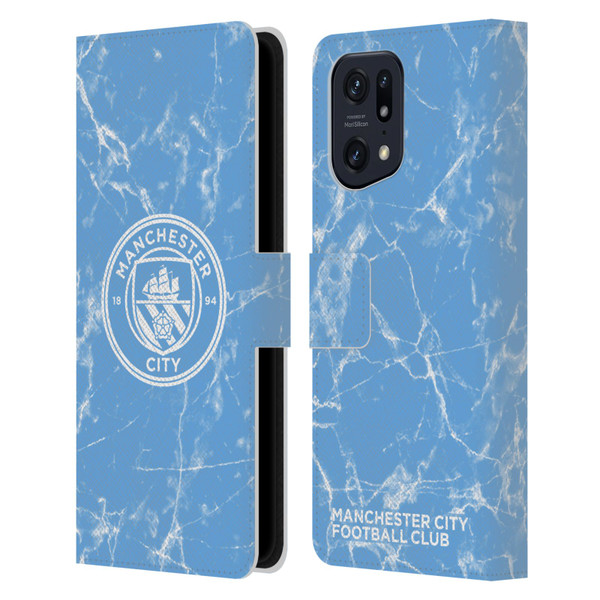 Manchester City Man City FC Marble Badge Blue White Mono Leather Book Wallet Case Cover For OPPO Find X5