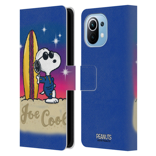 Peanuts Snoopy Boardwalk Airbrush Joe Cool Surf Leather Book Wallet Case Cover For Xiaomi Mi 11