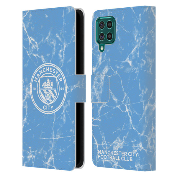 Manchester City Man City FC Marble Badge Blue White Mono Leather Book Wallet Case Cover For Samsung Galaxy F62 (2021)