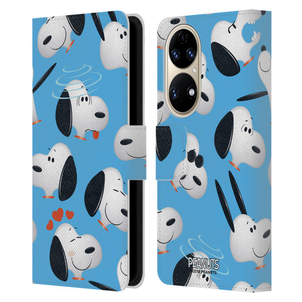 Peanuts Character Patterns Snoopy Leather Book Wallet Case Cover For Huawei P50
