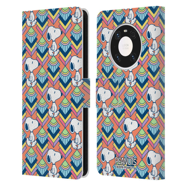 Peanuts Snoopy Deco Dreams Orange Pattern Leather Book Wallet Case Cover For Huawei Mate 40 Pro 5G