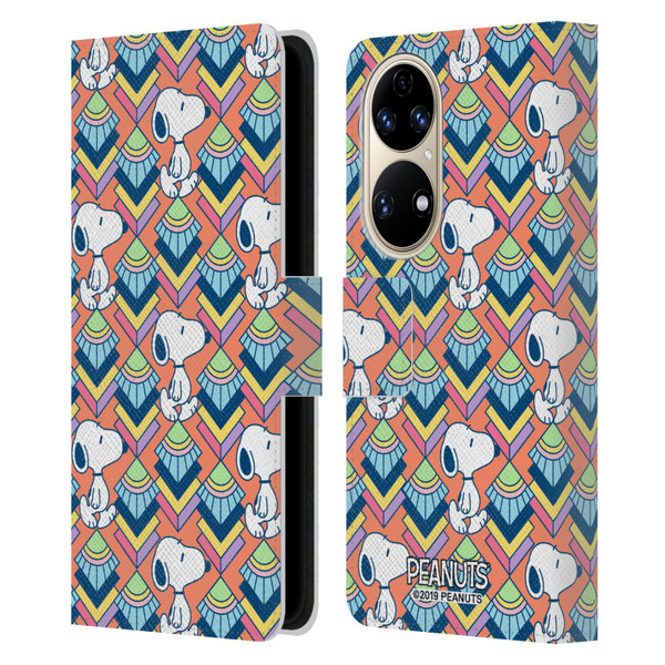 Peanuts Snoopy Deco Dreams Orange Pattern Leather Book Wallet Case Cover For Huawei P50