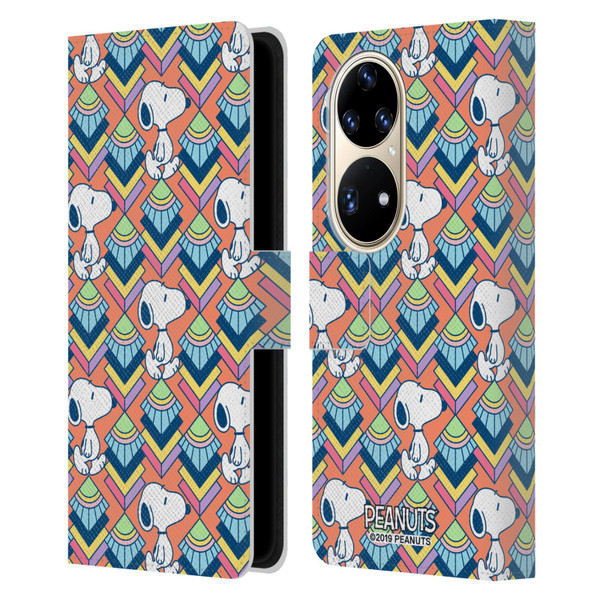 Peanuts Snoopy Deco Dreams Orange Pattern Leather Book Wallet Case Cover For Huawei P50 Pro