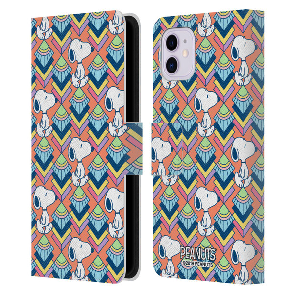 Peanuts Snoopy Deco Dreams Orange Pattern Leather Book Wallet Case Cover For Apple iPhone 11