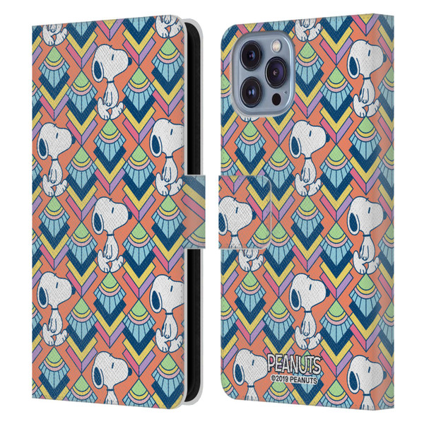 Peanuts Snoopy Deco Dreams Orange Pattern Leather Book Wallet Case Cover For Apple iPhone 14