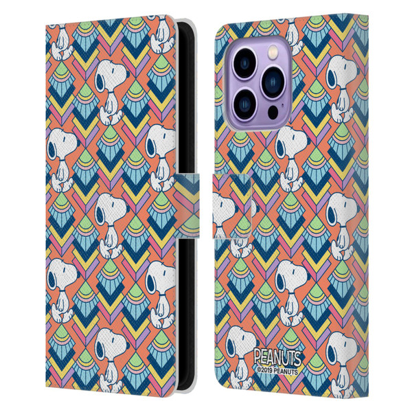 Peanuts Snoopy Deco Dreams Orange Pattern Leather Book Wallet Case Cover For Apple iPhone 14 Pro Max