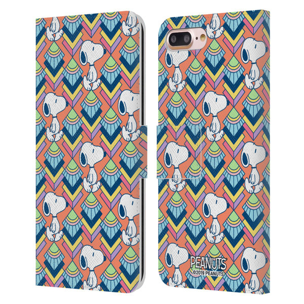 Peanuts Snoopy Deco Dreams Orange Pattern Leather Book Wallet Case Cover For Apple iPhone 7 Plus / iPhone 8 Plus