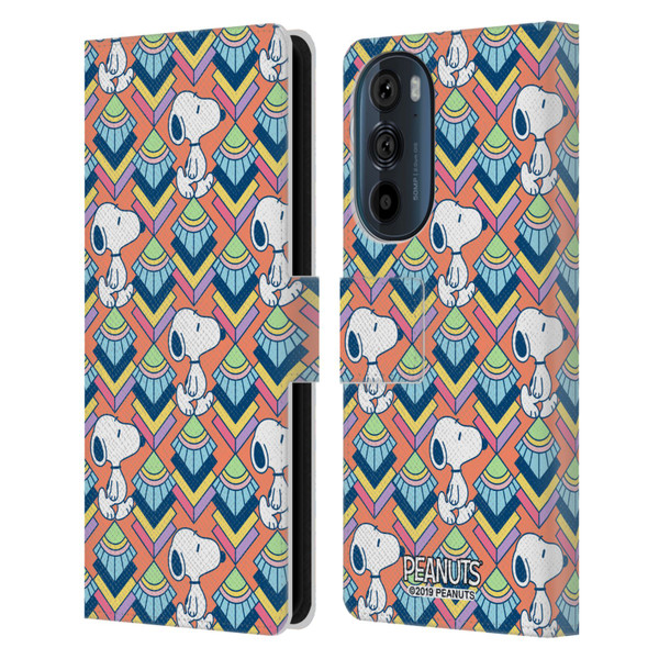 Peanuts Snoopy Deco Dreams Orange Pattern Leather Book Wallet Case Cover For Motorola Edge 30