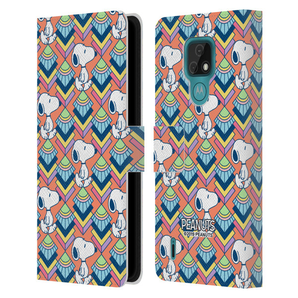 Peanuts Snoopy Deco Dreams Orange Pattern Leather Book Wallet Case Cover For Motorola Moto E7