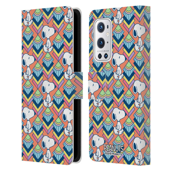 Peanuts Snoopy Deco Dreams Orange Pattern Leather Book Wallet Case Cover For OnePlus 9 Pro