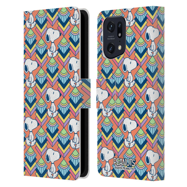 Peanuts Snoopy Deco Dreams Orange Pattern Leather Book Wallet Case Cover For OPPO Find X5