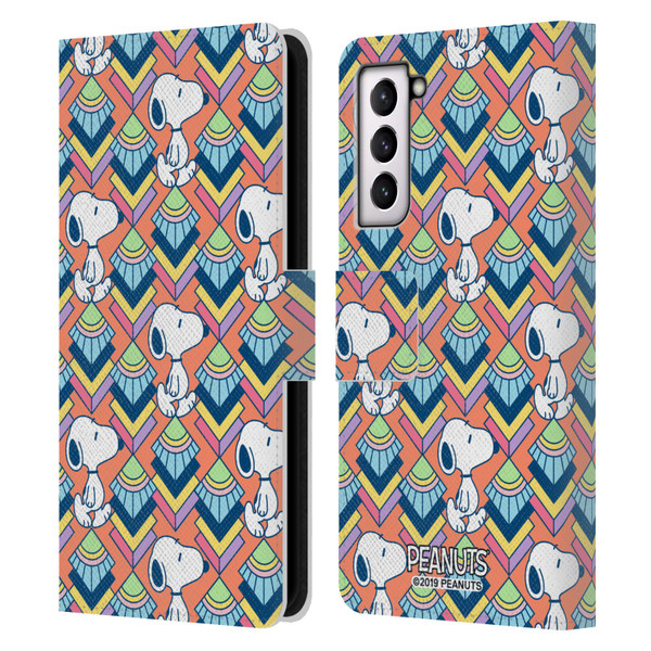 Peanuts Snoopy Deco Dreams Orange Pattern Leather Book Wallet Case Cover For Samsung Galaxy S21 5G