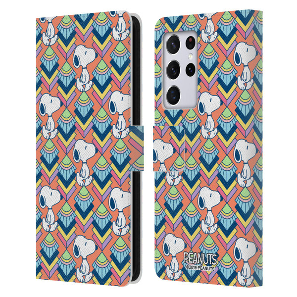 Peanuts Snoopy Deco Dreams Orange Pattern Leather Book Wallet Case Cover For Samsung Galaxy S21 Ultra 5G