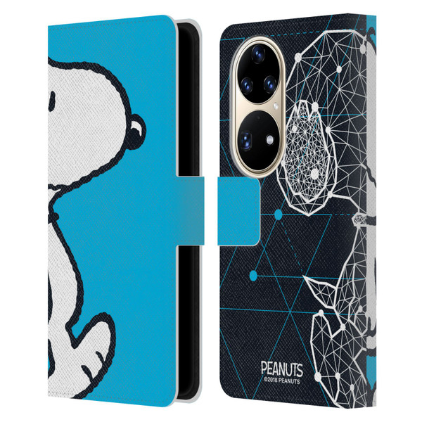 Peanuts Halfs And Laughs Snoopy Geometric Leather Book Wallet Case Cover For Huawei P50 Pro