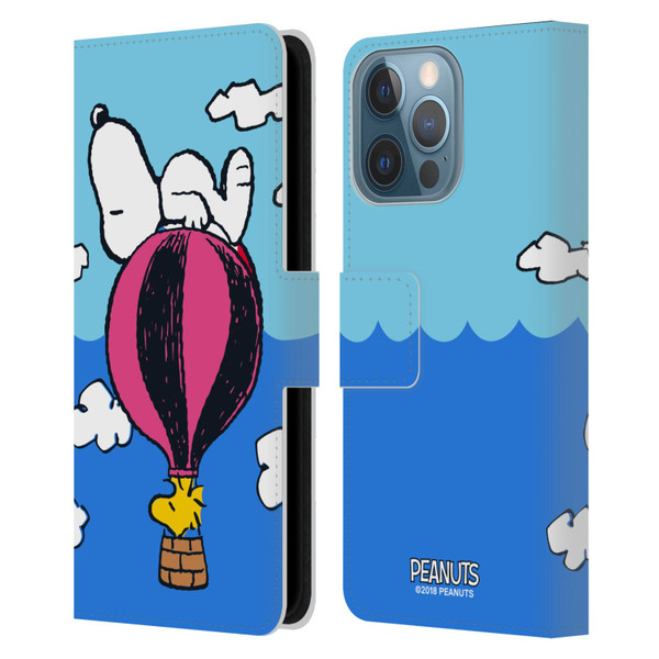 Peanuts Halfs And Laughs Snoopy & Woodstock Balloon Leather Book Wallet Case Cover For Apple iPhone 13 Pro