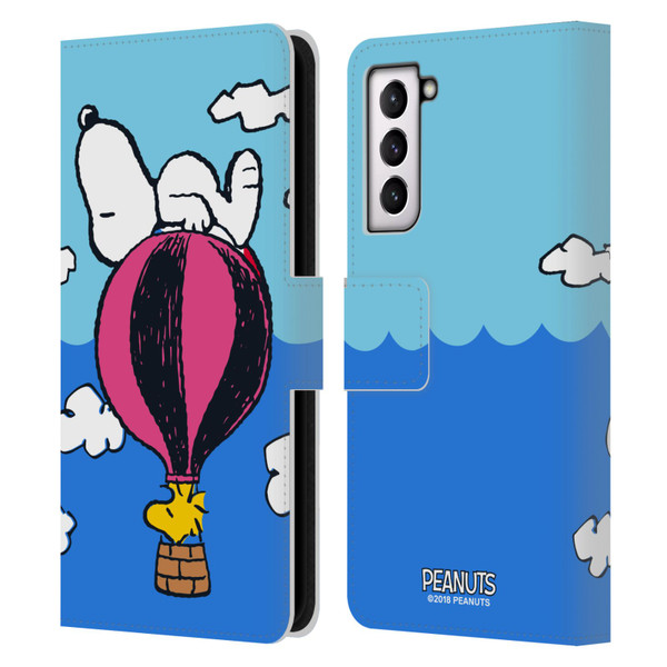 Peanuts Halfs And Laughs Snoopy & Woodstock Balloon Leather Book Wallet Case Cover For Samsung Galaxy S21 5G
