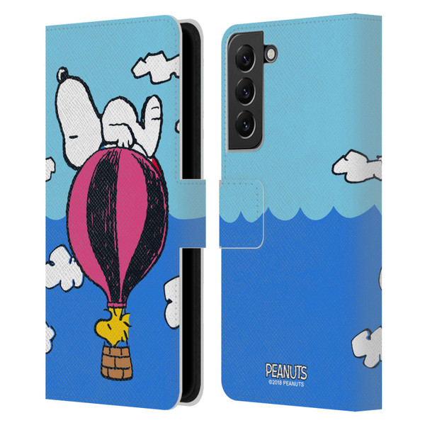 Peanuts Halfs And Laughs Snoopy & Woodstock Balloon Leather Book Wallet Case Cover For Samsung Galaxy S22+ 5G