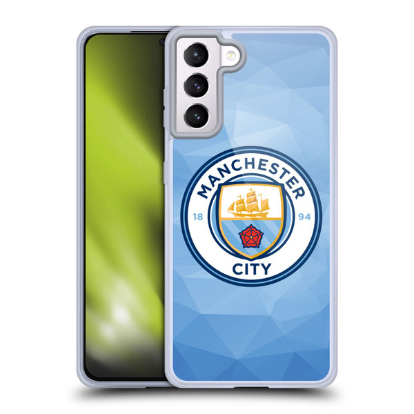 Manchester City Man City FC Badge Geometric Blue Full Colour Soft Gel Case for Samsung Galaxy S21+ 5G