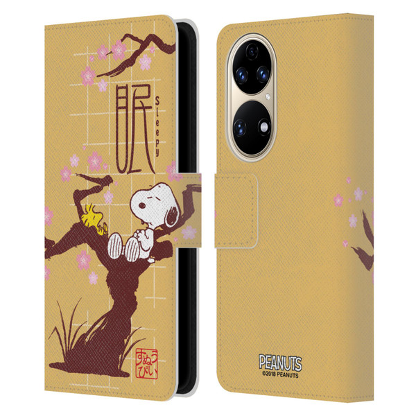 Peanuts Oriental Snoopy Sleepy Leather Book Wallet Case Cover For Huawei P50