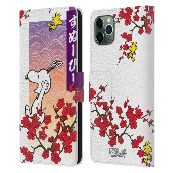 Peanuts Oriental Snoopy Cherry Blossoms 2 Leather Book Wallet Case Cover For Apple iPhone 11 Pro Max