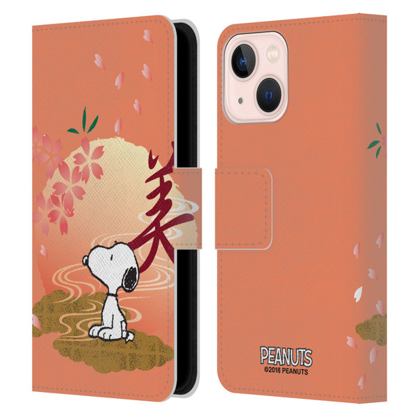 Peanuts Oriental Snoopy Sakura Leather Book Wallet Case Cover For Apple iPhone 13 Mini