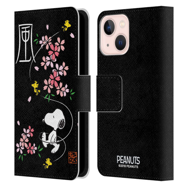 Peanuts Oriental Snoopy Cherry Blossoms Leather Book Wallet Case Cover For Apple iPhone 13 Mini
