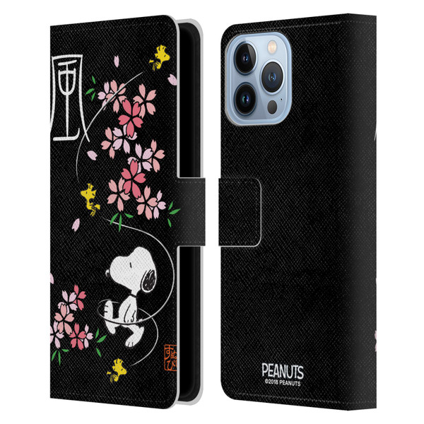 Peanuts Oriental Snoopy Cherry Blossoms Leather Book Wallet Case Cover For Apple iPhone 13 Pro Max