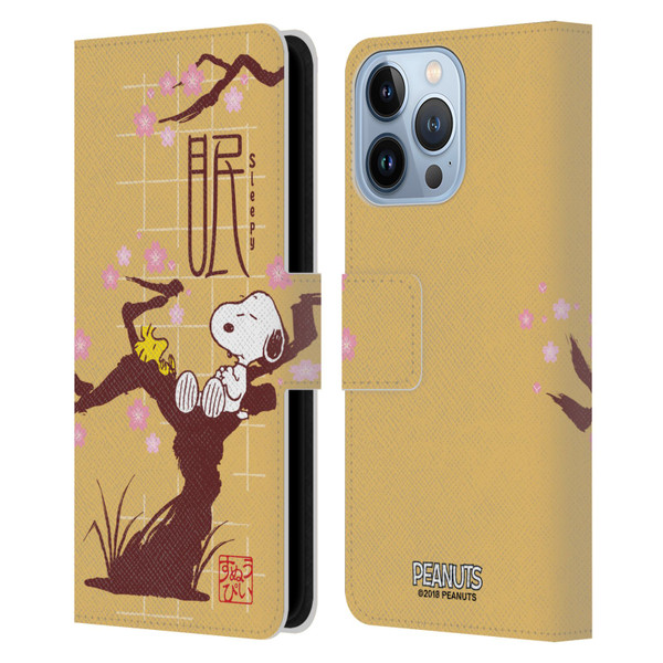 Peanuts Oriental Snoopy Sleepy Leather Book Wallet Case Cover For Apple iPhone 13 Pro