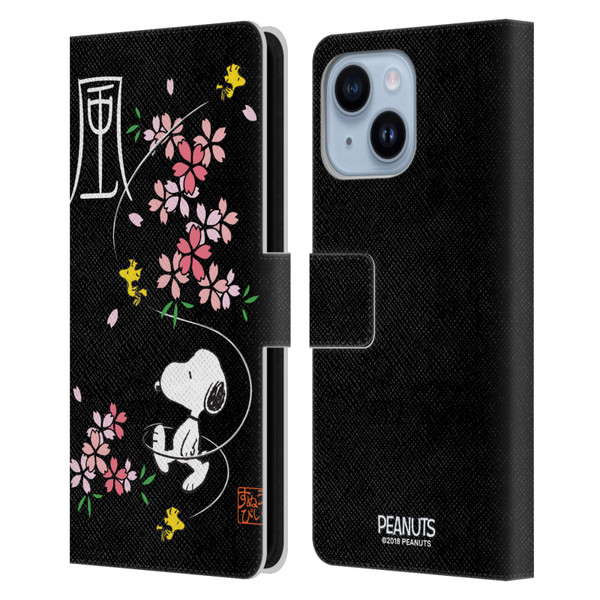 Peanuts Oriental Snoopy Cherry Blossoms Leather Book Wallet Case Cover For Apple iPhone 14 Plus