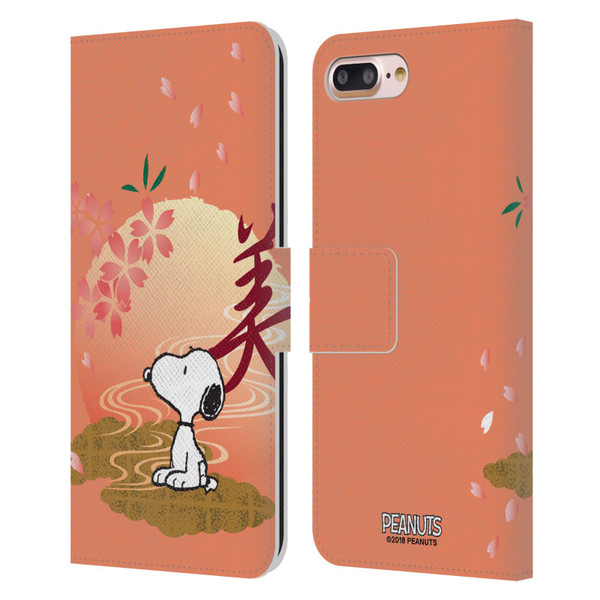 Peanuts Oriental Snoopy Sakura Leather Book Wallet Case Cover For Apple iPhone 7 Plus / iPhone 8 Plus