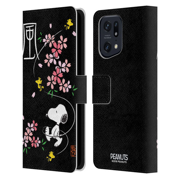 Peanuts Oriental Snoopy Cherry Blossoms Leather Book Wallet Case Cover For OPPO Find X5 Pro