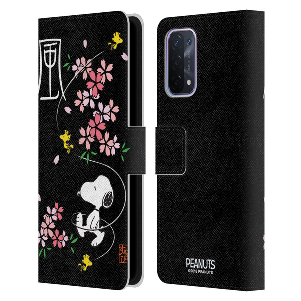 Peanuts Oriental Snoopy Cherry Blossoms Leather Book Wallet Case Cover For OPPO A54 5G
