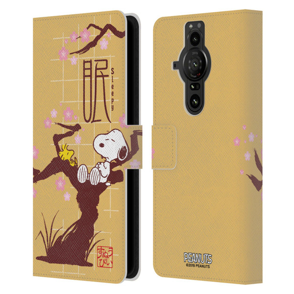 Peanuts Oriental Snoopy Sleepy Leather Book Wallet Case Cover For Sony Xperia Pro-I